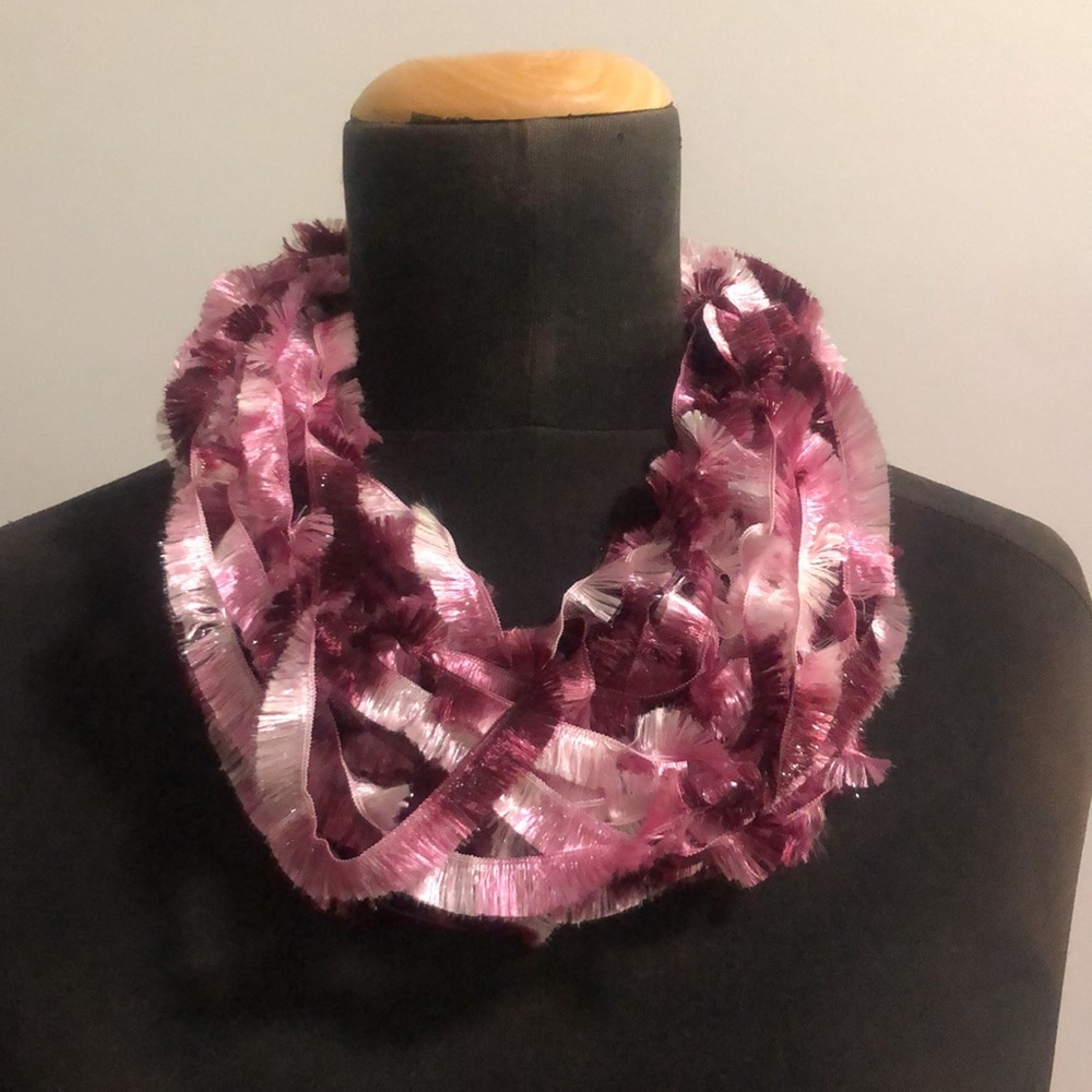 Pink Ganz Ribbon Fringe Magnetic Scarf